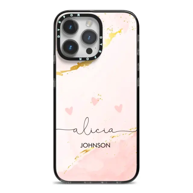 Dyefor Personalised Pink Gold Marble Names iPhone Case for 14, 13, 12 11 Protect