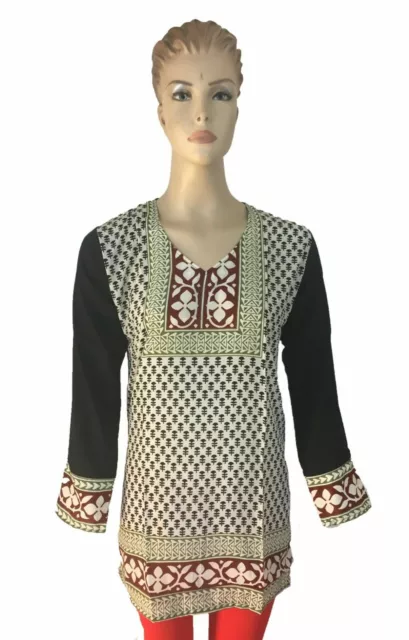 Women’s Printed Long Sleeves Crepe Kurti Tunic tops 1907-L