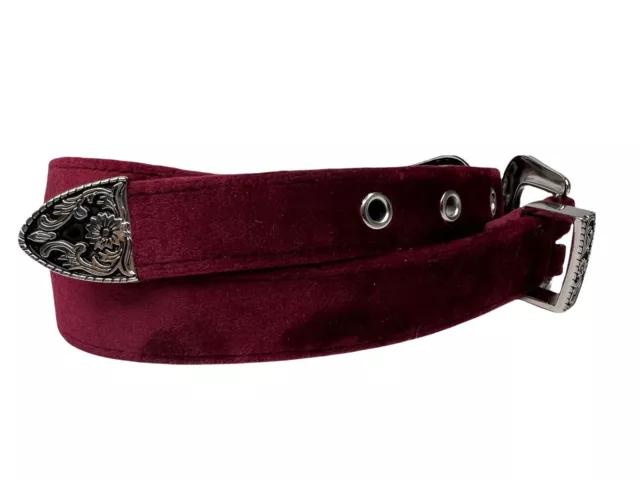 B-Low The Belt Bri Bri Velvet Red Burgundy 7 Holes Ornate Buckle Silver L 36" 3