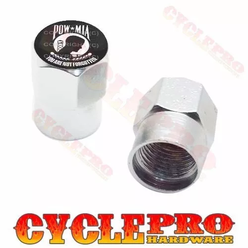 2 Silver Hex - Billet Aluminum Custom Valve Caps for Motorcycle - POW MIA WB