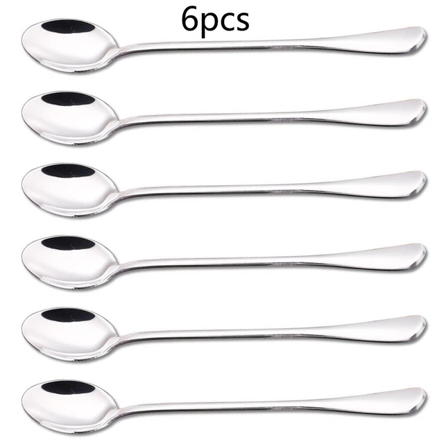 6 X Long Acier Inoxydable Crème Glacée Cocktail Cuillères à Café Soupe Thé