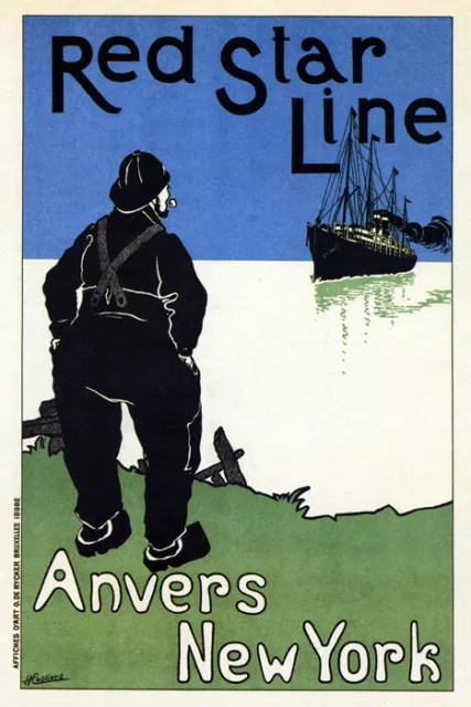Belgium Red Star Line Boat Anvers New York Ship Travel Vintage Poster Repro