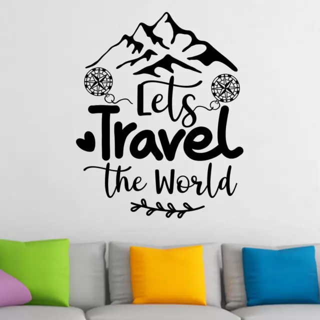 Let's Travel The World Wall Sticker Decal Quote Adventure Camping Outdoors Decor