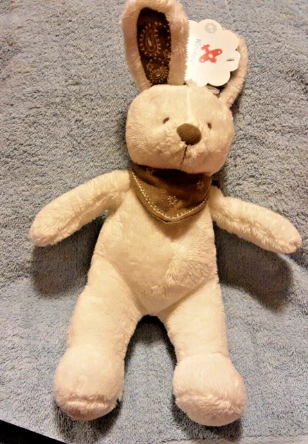 Doudou Peluche Lapin Blanc Bandana Marron Nicotoy