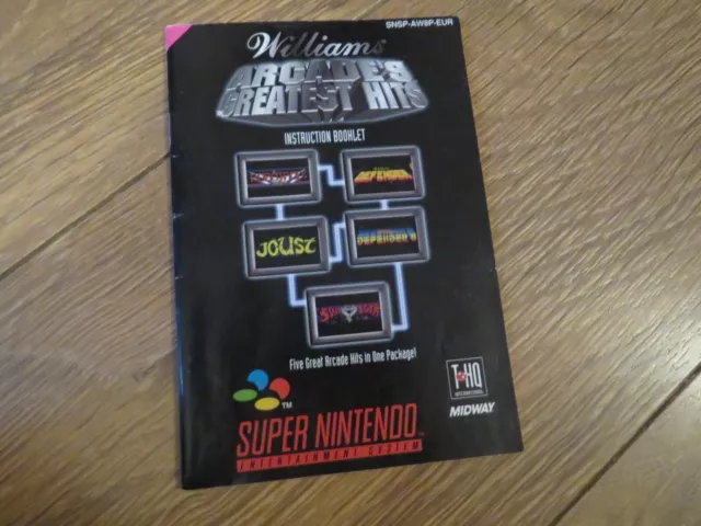 Williams ARCADE'S Greatest Hits Snes - super nintendo - Pal - Manuale