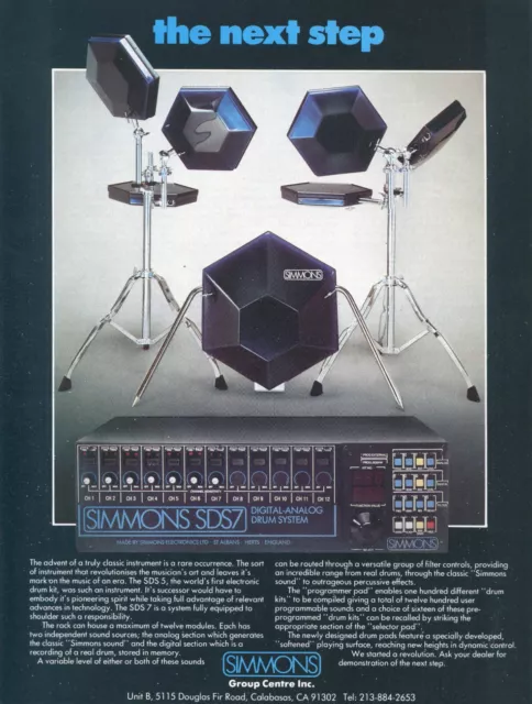 1984 Print Ad of Simmons SDS7 Electronic Drums