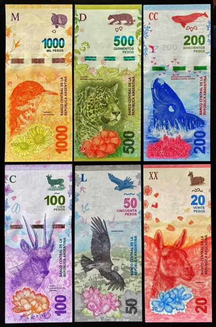 Argentina 🇦🇷 Fauna Set* 20/50/100/200/500/1000 Pesos* Nd 2016/2019* Unc