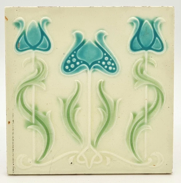 Antique Fireplace Tile Moulded Majolica Lea & Bolton C1915 AE3