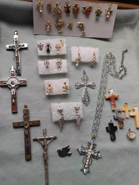 Religiöser Konvolut mit Vintage Engel und Kreuz Schmuck