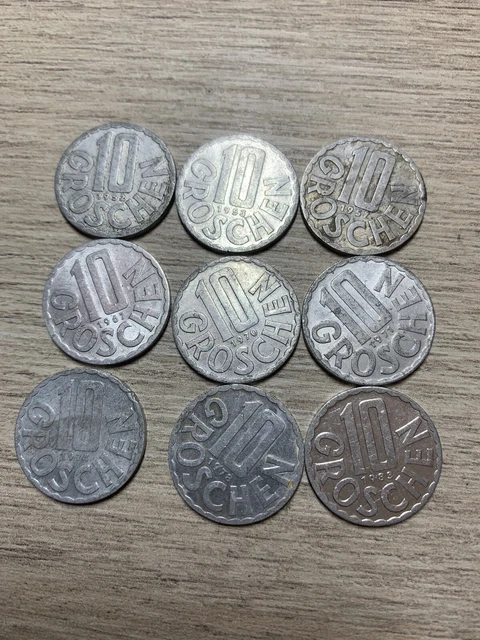 Autriche, lot de 9 pièces de monnaies de 10 groschen différentes