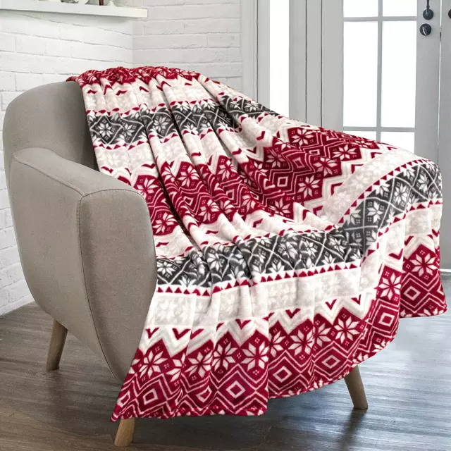 Christmas Red Blanket/Soft/Plush/Warm Winter Cabin Throw, 50X60 (Red Snowflakes)