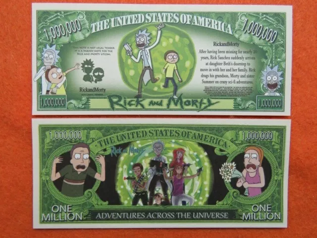 4 Bills:  RICK and MORTY Sci-Fi Adventures Show ~ $1,000,000 One Million Dollars