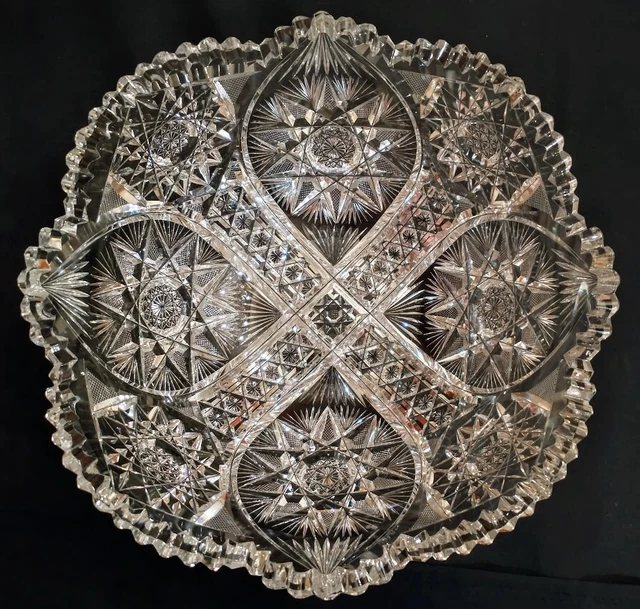 ABP American Brilliant Cut Glass MERIDEN FRUIT Bowl RARE Large 10"