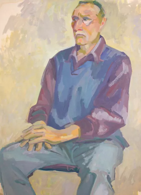 Vintage gouache painting old man portrait