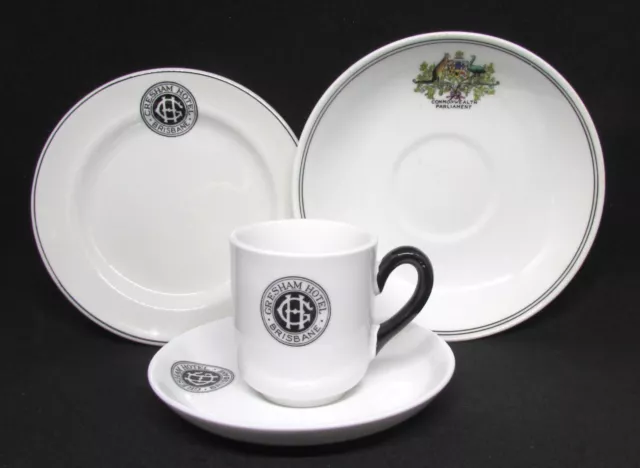 Hotel Crest Souvenir Advertising Ware Gresham Hotel Brisbane Demitasse Duo Plate