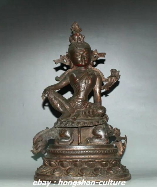 11.4'' Tibetische Bronze Reiten Tier Kwan-yin GuanYin Quanyin Buddha Statue