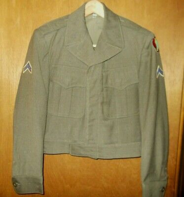 Vintage 1940s WWII Army Military Uniform Ike Jacket w/ Patches Size 34R