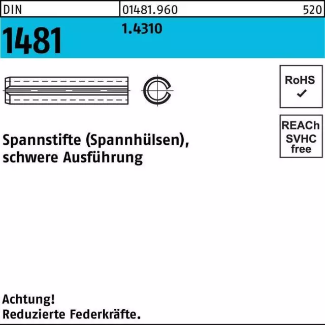 Spannstift DIN 1481 6 x 60 1.4310 schwere Ausführung DIN 1481