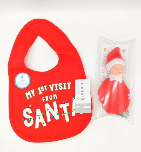 My First Visit From Santa Baby Bib Christmas Red Water Barrier, Machine Washable