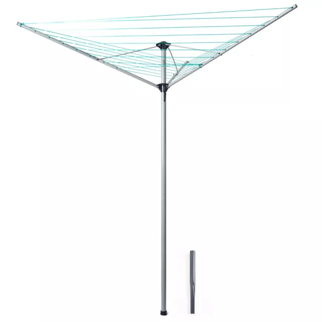 Rotary Airer 3 Arm 26m Outdoor Clothes Garden Washing Line Dryer w/ Ground Spike