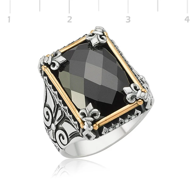 Bague Chevalière En Argent 925 - Pierre Noire (Zircon/Onyx) - Forme Croix - Taille Ajustable (env. 660) - Neuf