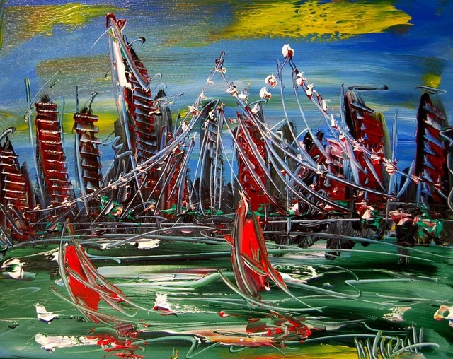 New York City   Impressionist Large Original Oil  Painting - Pop Adfb