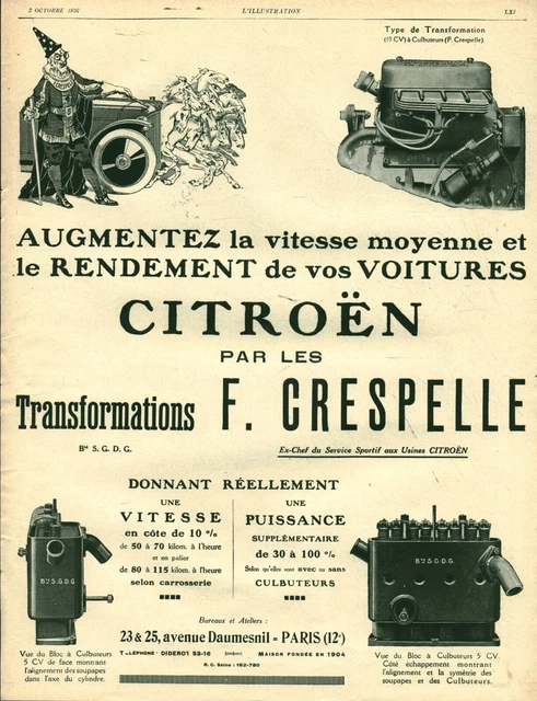 Publicité ancienne Citroën automobile F. Crespelle  1926 issue de magazine