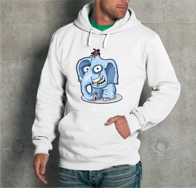 FELPA CON CAPPUCCIO UNISEX  ELEFANTE PAZZO Uomo Donna CARTOON funny