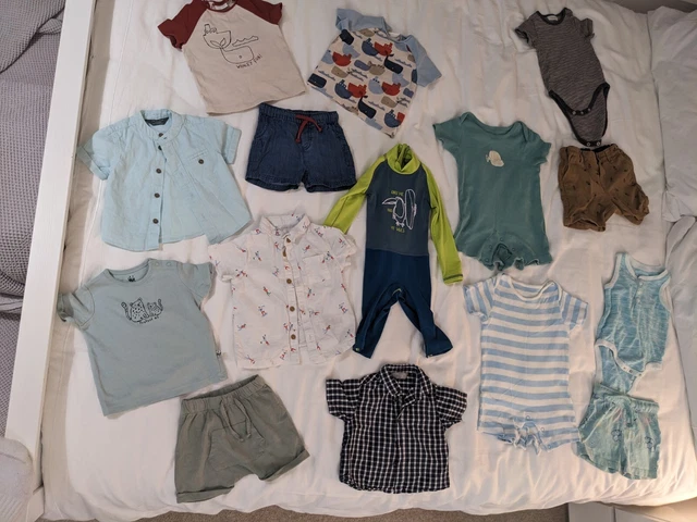 15x 3-6 mesi vestiti bambino pacchetto grande romper camicia pantaloncini costume da bagno M&S verde
