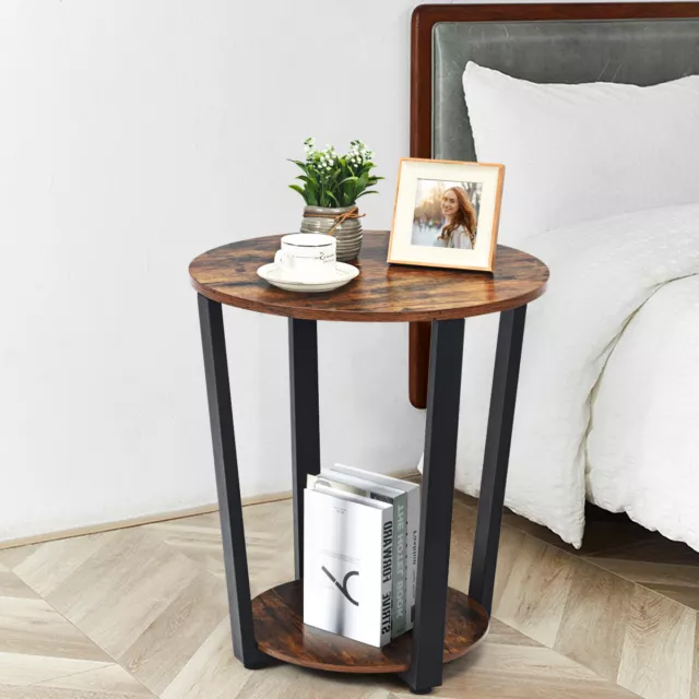 Giantex Round End Table 2-Tier Metal Sofa Desk w/Storage Shelf Accent Furniture