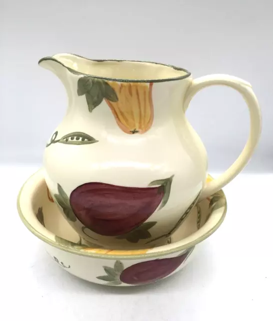 Poole Pottery Large Bowl & Jug Hand Painted Aubergine & Marrow Design (CM127G)