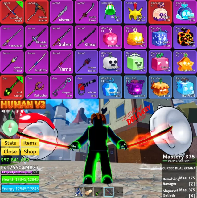 Cheap ] Blox Fruits Max Level Account (2550) + Godhuman/LIGHT/DualKatana +  Venom Fruit & Shadow Fruit - Auto Delivery