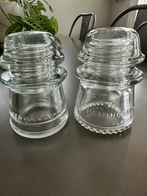 Lot of 2 Vintage Hemingray 16 Clear Glass Insulators Made In USA