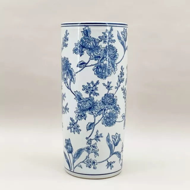 Classic Umbrella Stand Ceramic Round Tall  Blue And White Floral Design