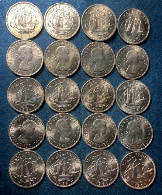 Vintage Great Britain Coin Lot - HALF PENNIES - 20 AU/UNC RED Coins - Lot #D6