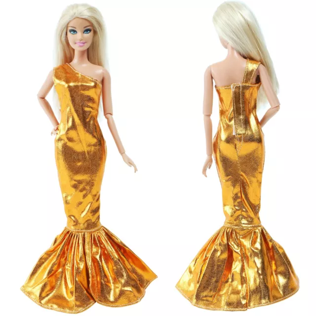 Doll Dress For Barbie Doll Clothes Gold Fishtail Dress Evening Party Outfit Toys