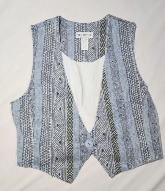 Vintage Stampede Denim Vest Western Made In USA Women's Medium Cowgirl Country