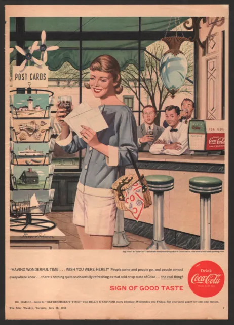 1958 Canadian Coca-Cola Coke print ad Shopping for Postcards