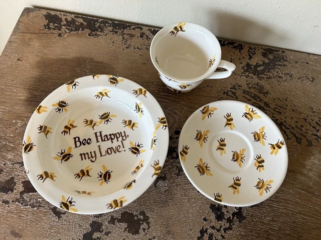Emma Bridgewater 3 pc Baby Bowl Bee Happy Personalised Pottery Tea Cup Saucer