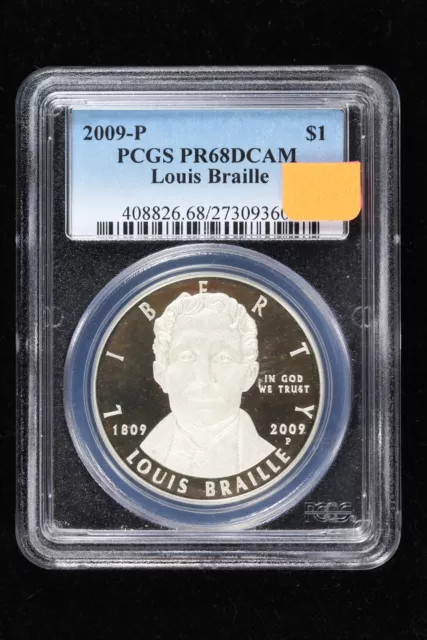 2009-P Louis Braille Silver Dollar PCGS PR68 DCAM 3XIU