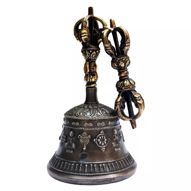 7" Bronze Hand Bell And Dorje Set Vajra Pestle Old Antique Buddhist Tibetan