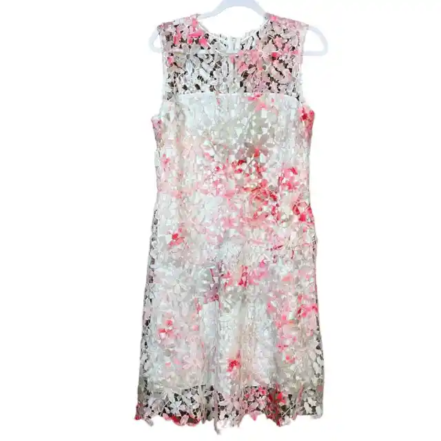 Elie Tahari Kaisa White Pink Floral Crochet Lace Sleeveless Dress Size 12