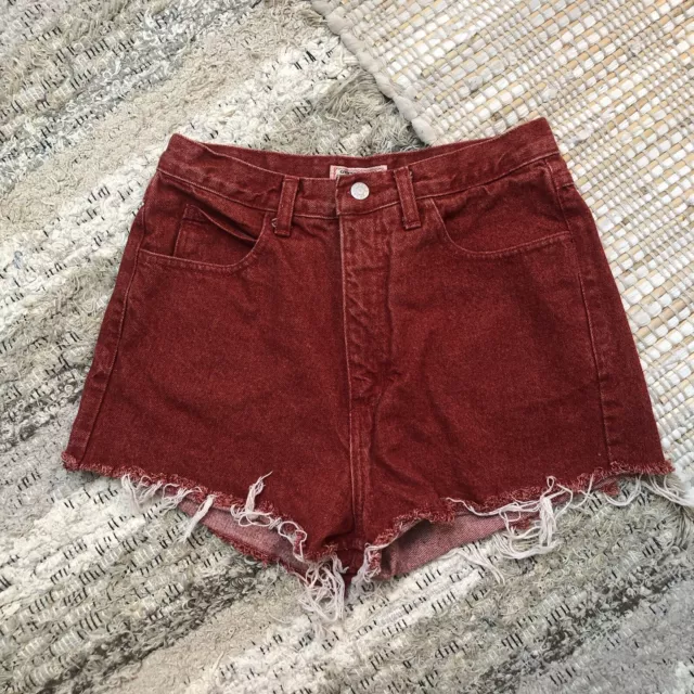 Vintage Guess Womens Size 6 Red Denim High Rise Cut Off Shorts