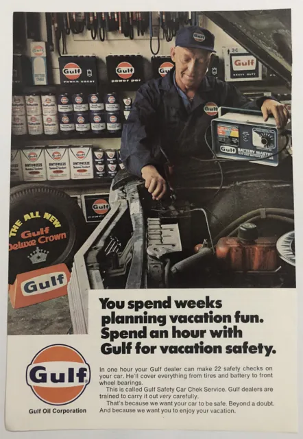 Vintage 1967 Original Print Advertisement Full Page - Gulf Oil Vacation Safety