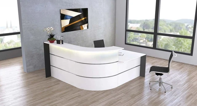Bari Empfangstheke 235x200 cm gebogen Empfang Rezeption Bogentheke Weiß
