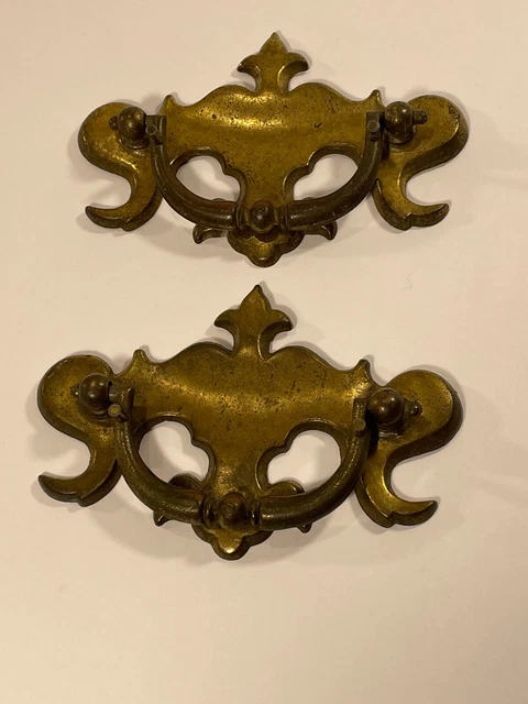 Vintage handles Drop Bail pulls backplate Antiqued Bronze LOT 2 w/o screws