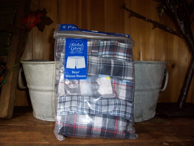 Faded Glory Boys Underwear 5 Pack Size Medium 8 Plaid Woven Boxers School New