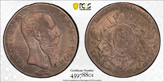 1866-Pi Mexico EMPIRE OF MAXIMILIAN Peso Silver Coin Potosi mint PCGS XF-Details 1866-Pi Mexico EMPIRE OF MAXIMILIAN Peso Silver Coin Potosi mint PCGS XF-Details