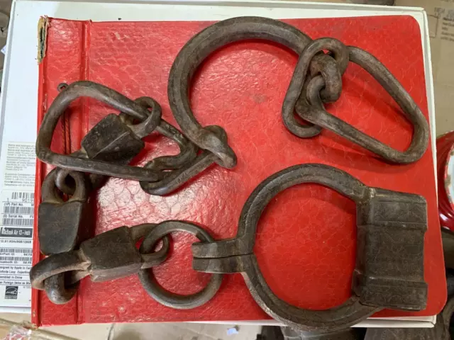 Antique Old Hand Forged Iron Prisoner Shackle Horse Leg Shackle Primitive Chain