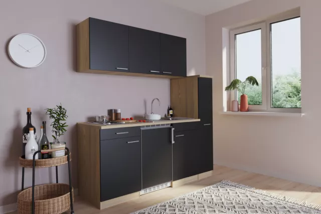 Cucina Mini Cucina Singola Cucinino Rovere Nero Luis 180 CM respekta